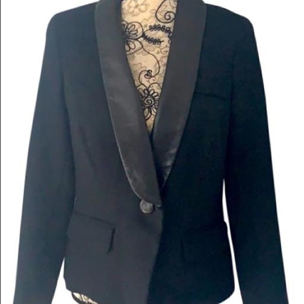 MILLY Black Leather Lapel Blazer Sz 4